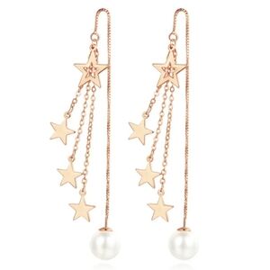 Sterling Silver Dangling Chain Earing for Women,Star,Pearl,Gift,Teens,Bridal